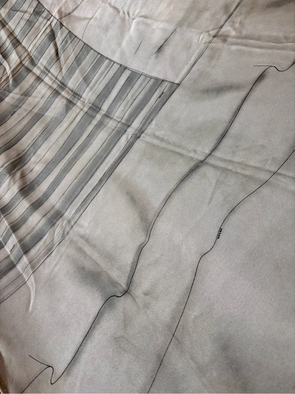 PRADA Vintage Oversized Silk Scarf Shawl 53” X 53” Gray Minimalist Logo Print - Picture 12 of 17